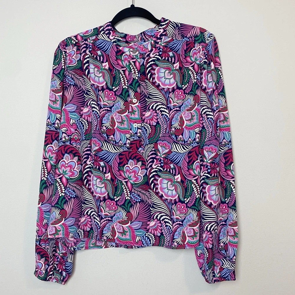 Loft Paisley Multicolor Stand Collar Henley Blouse